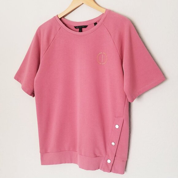 Armani Exchange Short Sleeve Crewneck Sweatshirt M Snap Button Side Pink Lounge - Picture 2 of 13